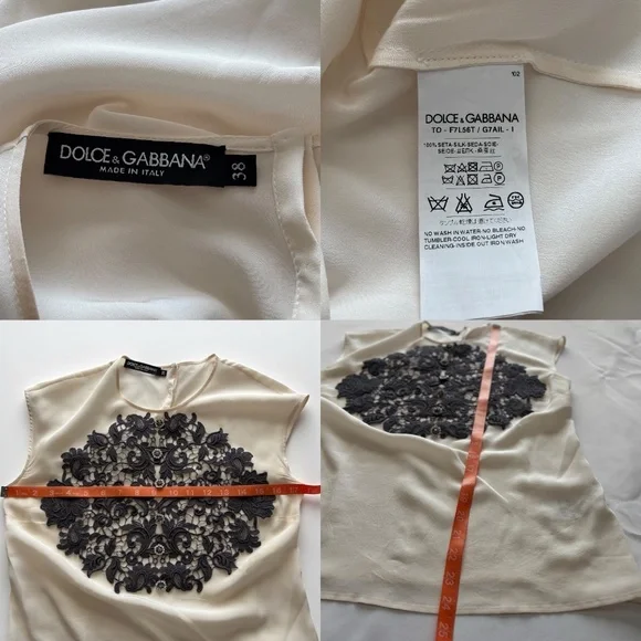 DOLCE & GABBANA Silk Black Lace Appliqué Crystal Embellished Cap Sleeve Blouse - Picture 16 of 17